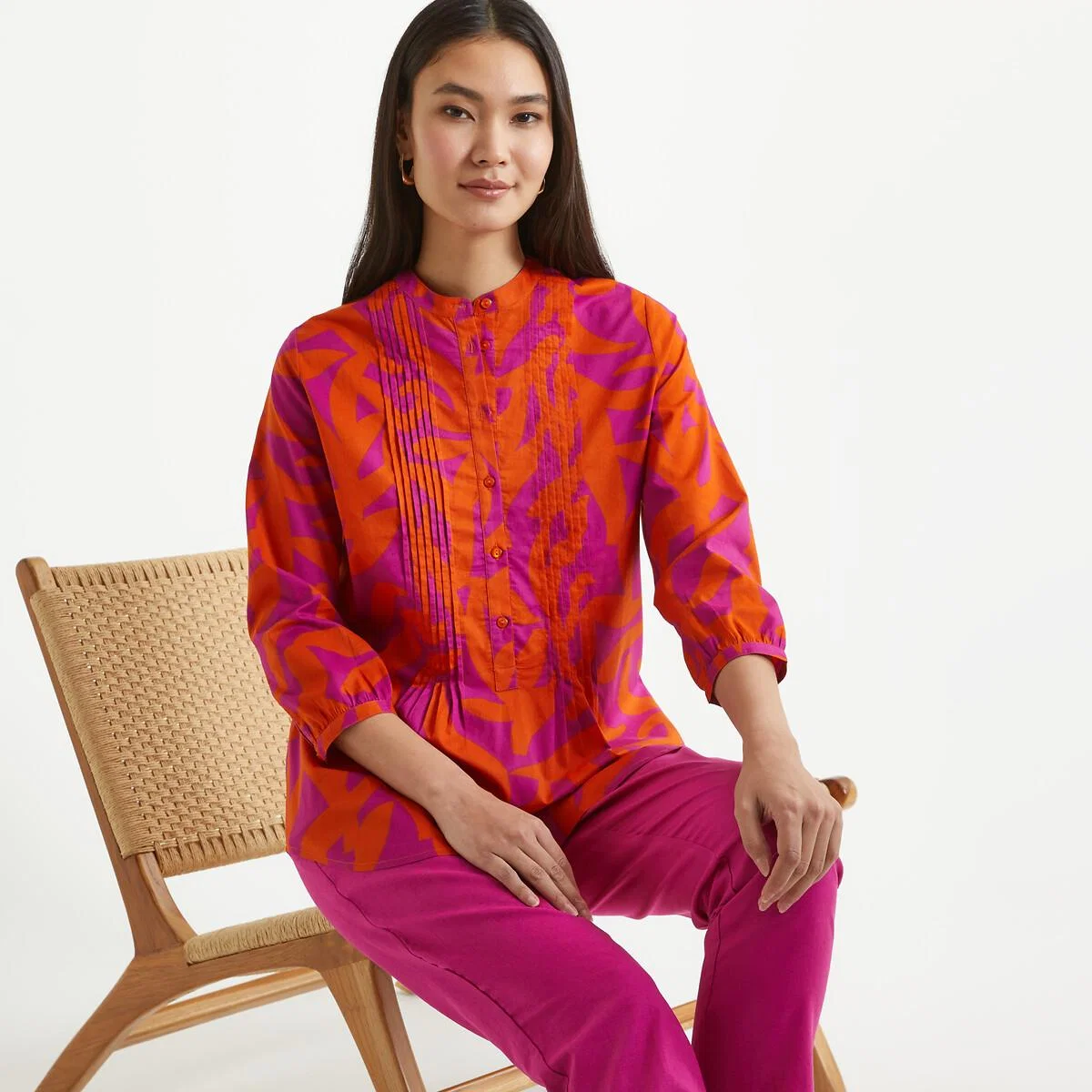 Graphic Print Cotton Tunic with 3/4 Length Sleeves – image 5