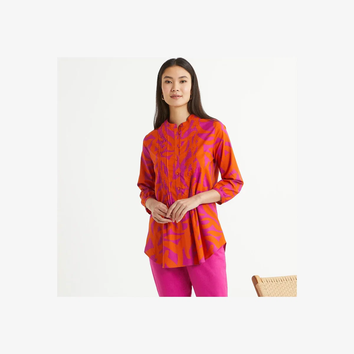 Graphic Print Cotton Tunic with 3/4 Length Sleeves – image 1