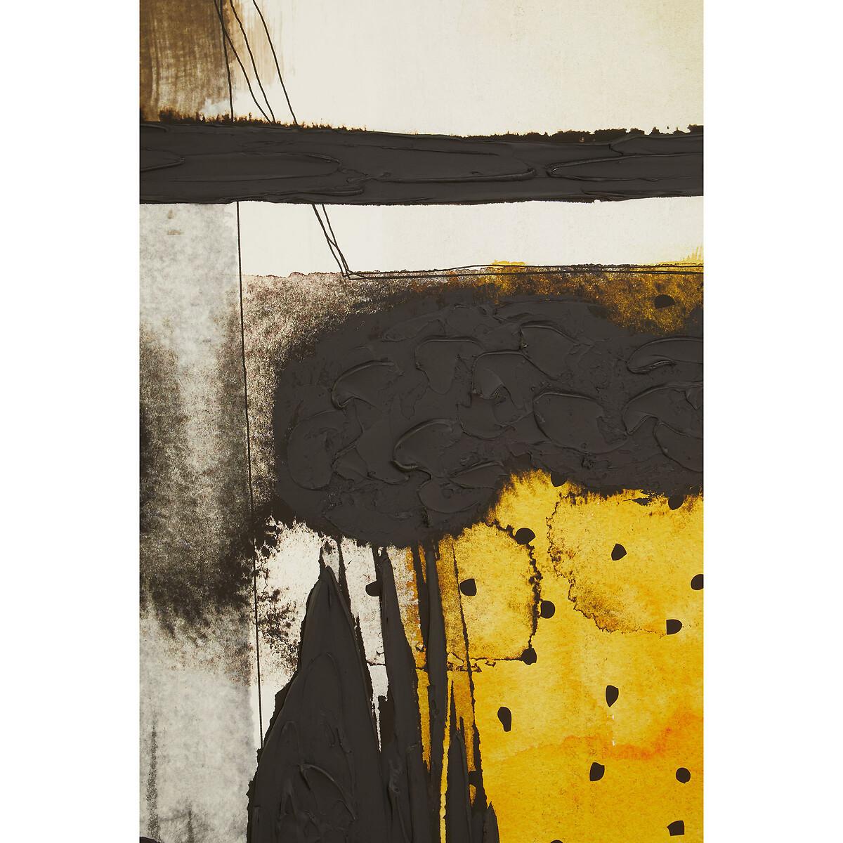 Abstract Black and Ochre Unframed Wall Art – image 2