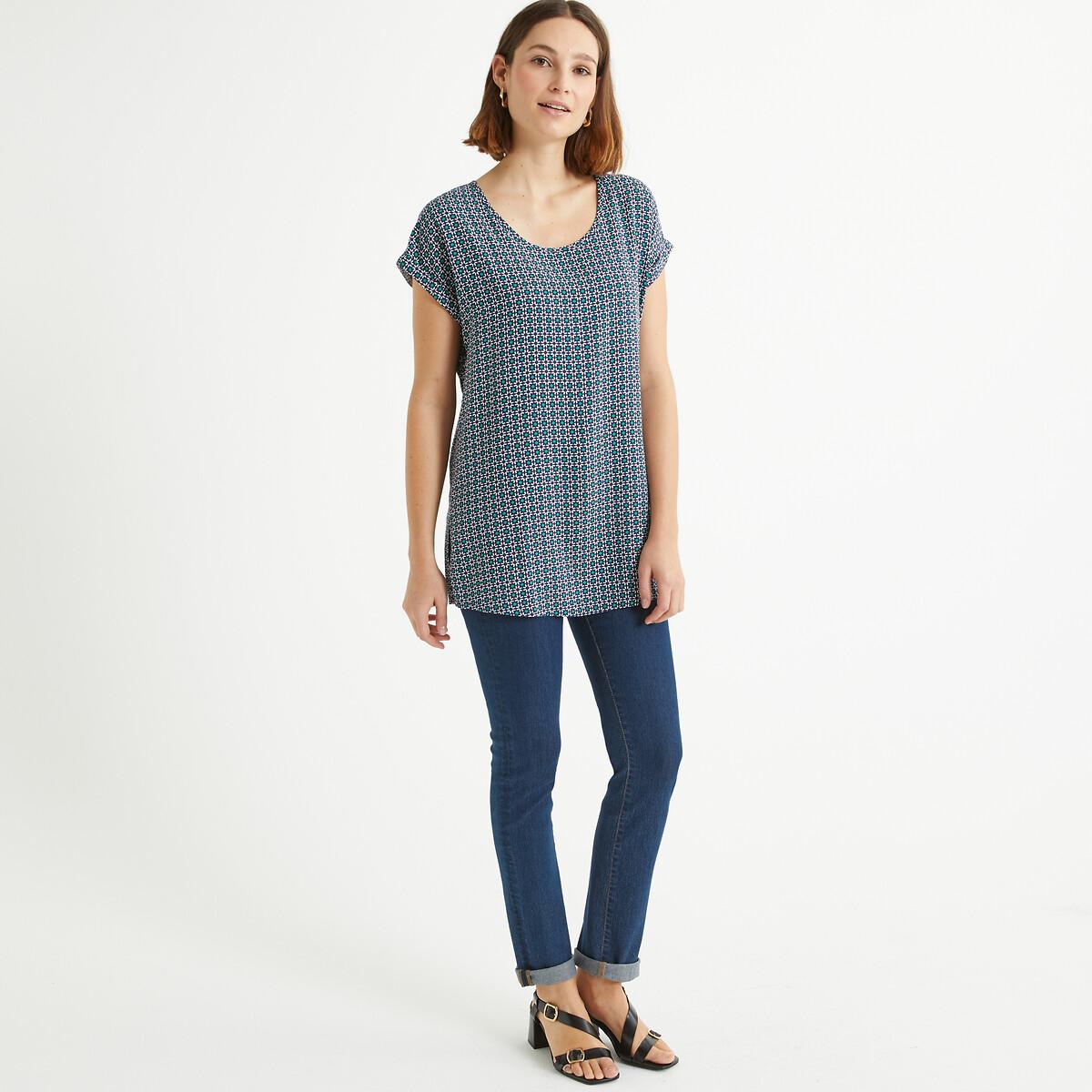 Graphic Print Blouse with Short Sleeves and Crew Neck – image 2