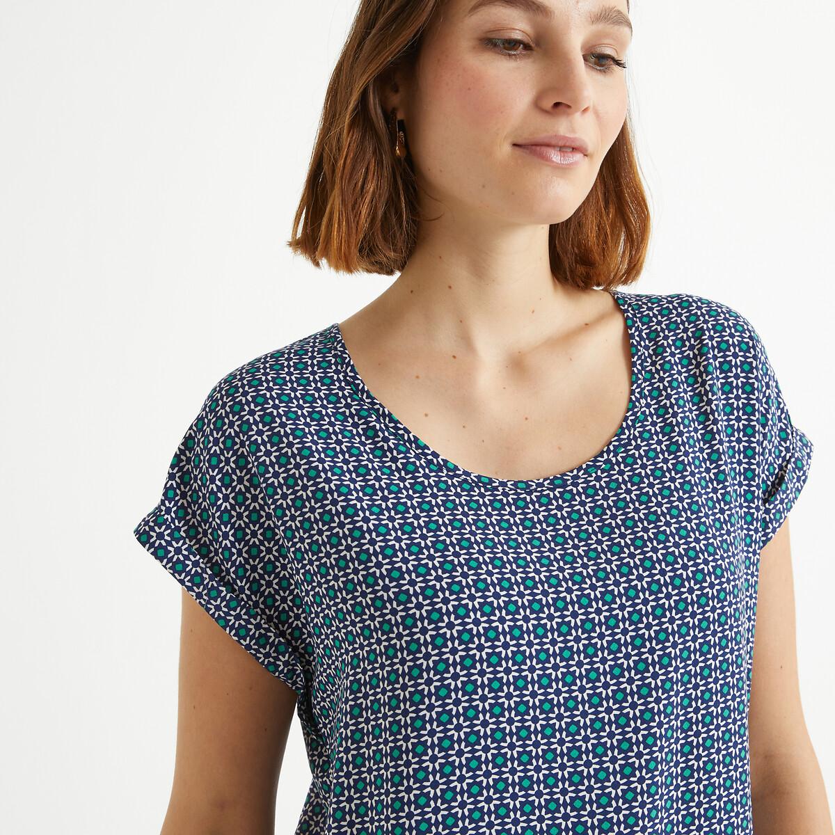 Graphic Print Blouse with Short Sleeves and Crew Neck – image 3