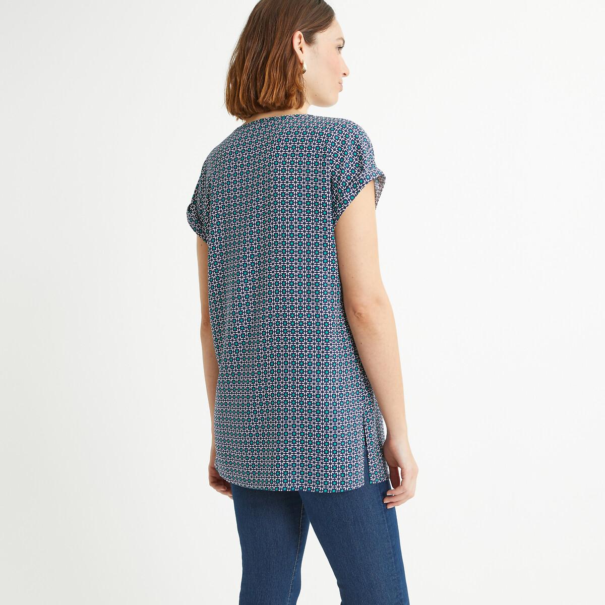 Graphic Print Blouse with Short Sleeves and Crew Neck – image 4