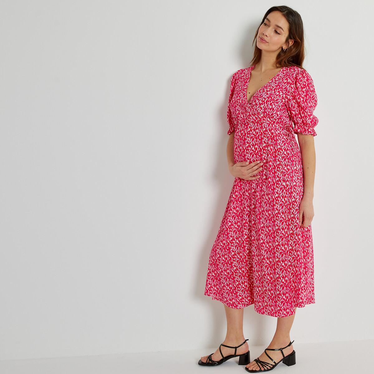 Wrapover Maternity Midi Dress in Graphic Print – image 2