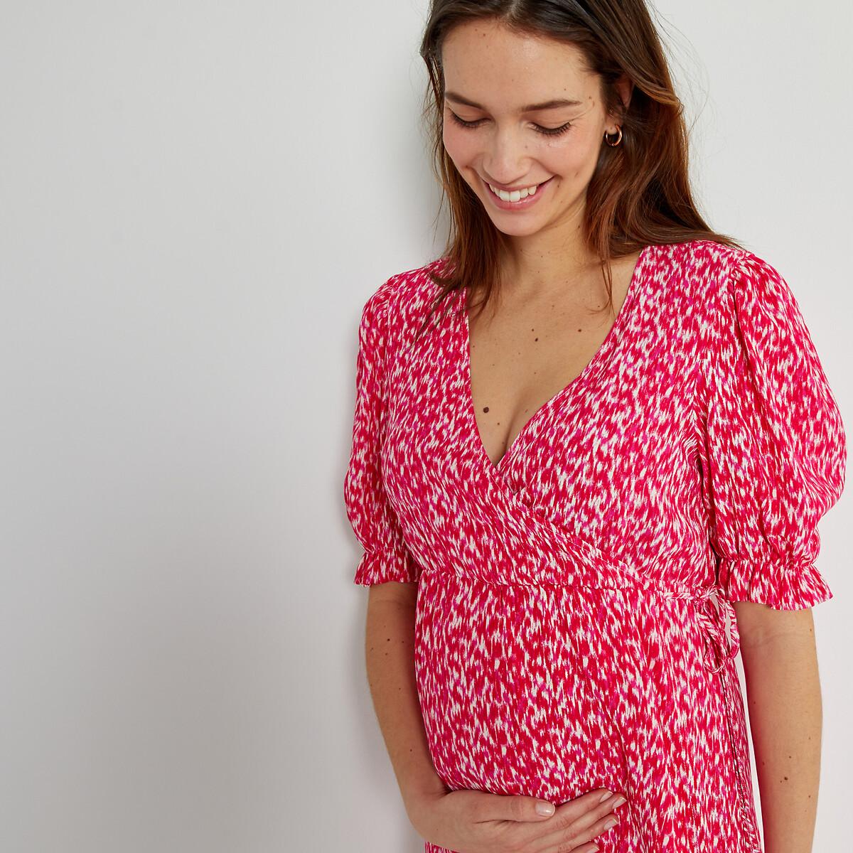 Wrapover Maternity Midi Dress in Graphic Print – image 3