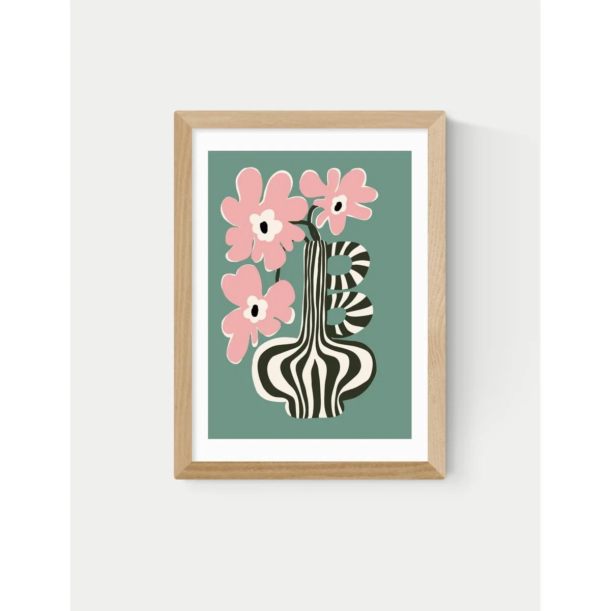East End Prints Floral Stripe Framed Art - A3 - Black, Natural,Black,White – image 2