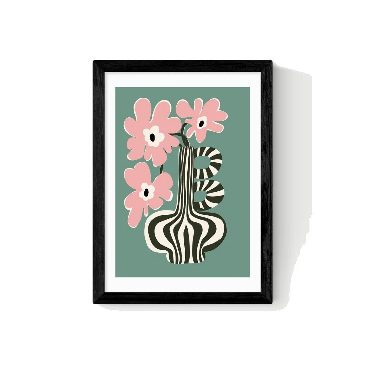 East End Prints Floral Stripe Framed Art - A3 - Black, Natural,Black,White – image 1