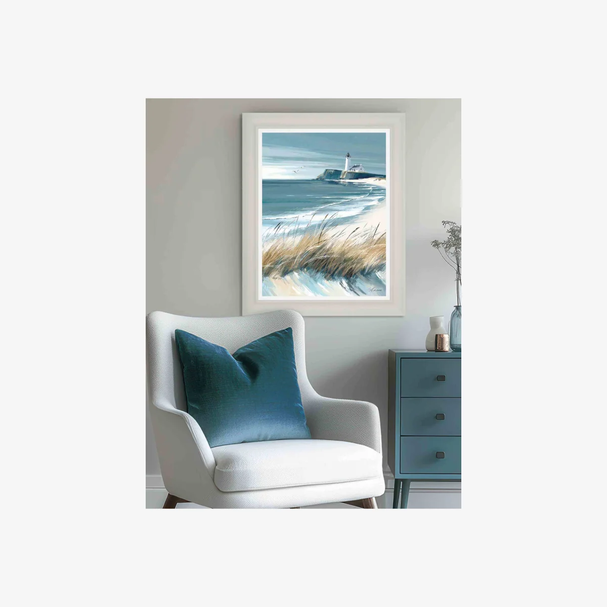 Gallery Direct Making Waves Framed Canvas Wall Art Pale Blue – image 1
