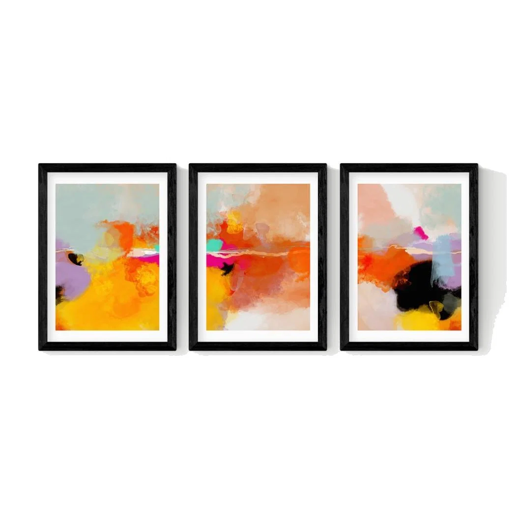East End Prints Fire Triptych Trio Set Framed Art - A3 - Black, Natural,Black,White – image 1