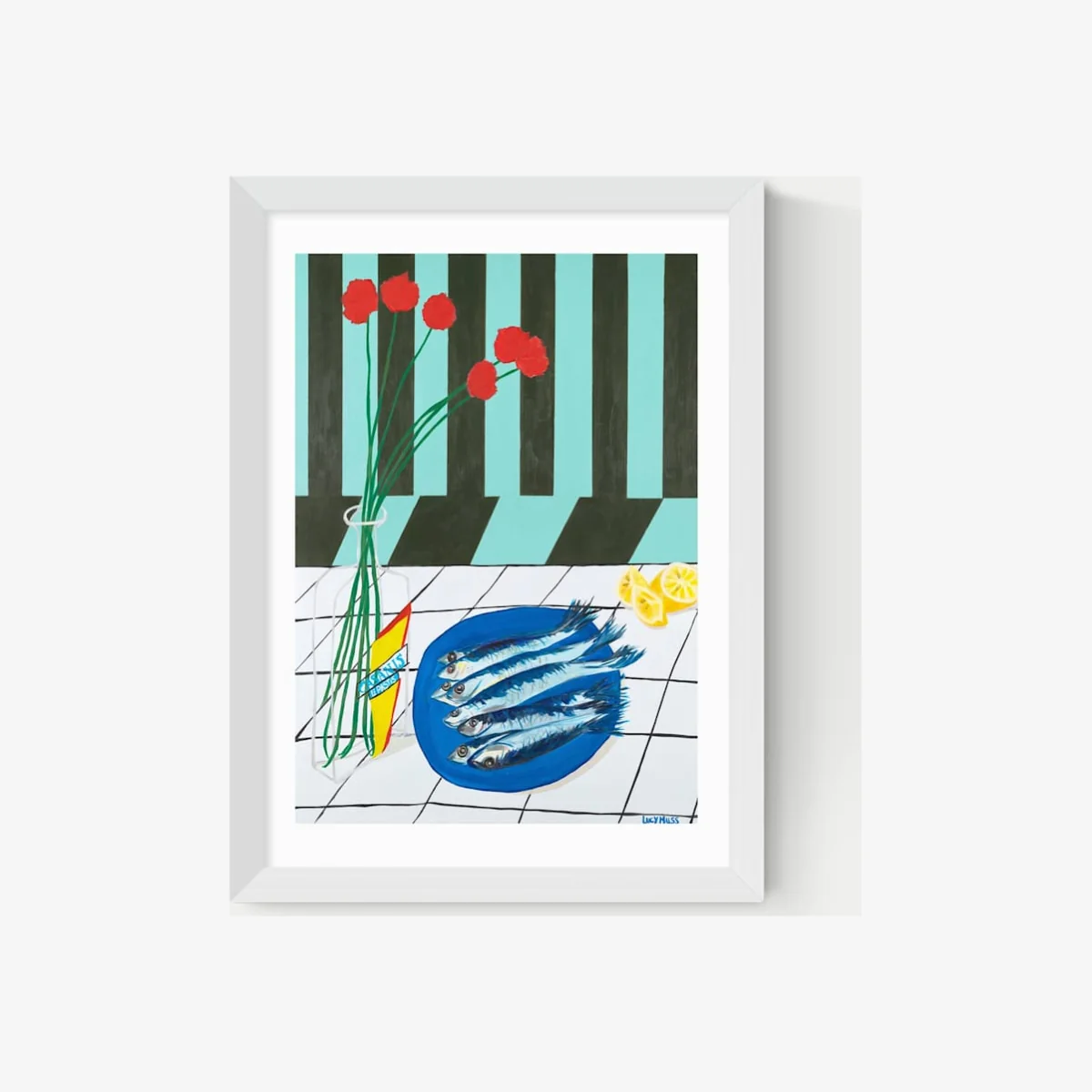 East End Prints Striped Sardines Rectangle Framed Art White – image 1