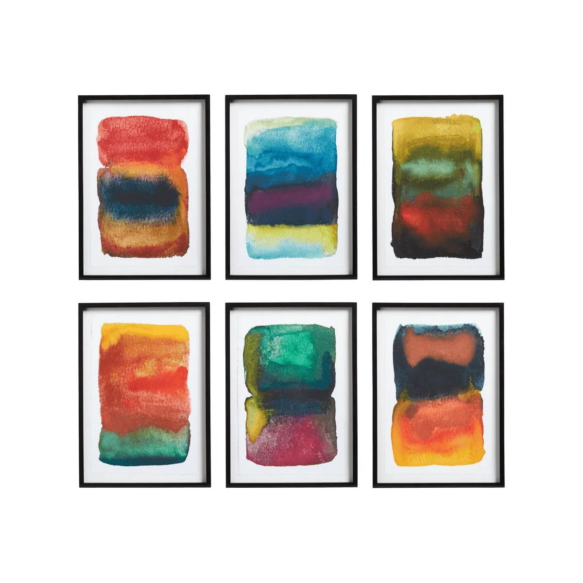 OKA, Set of Six Framed Helia Watercolour Prints - Multi, Wall Prints, MDF Wood/Wood, Abstract – image 1