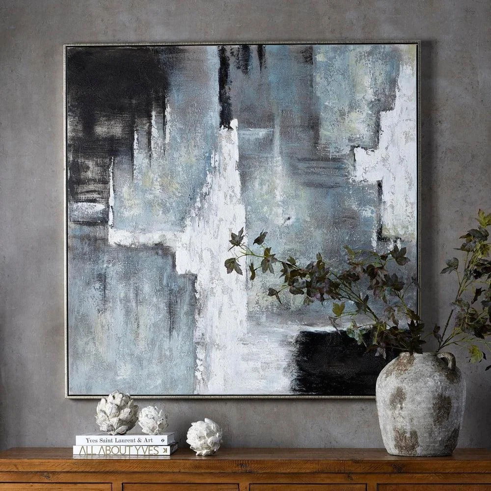 Hill Interiors Hand Painted Black And White Layered Abstract Painting – image 2