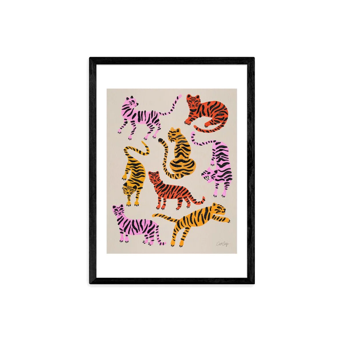 Pink Yellow Tiger by Cat Coquillette - A3 Black Framed Art Print – image 1