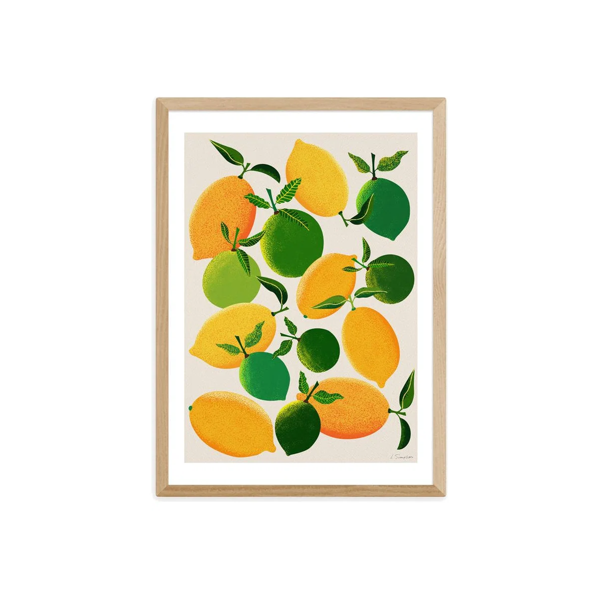 Lemons and Limes by Leanne Simpson - A2 Oak Framed Art Print – image 1