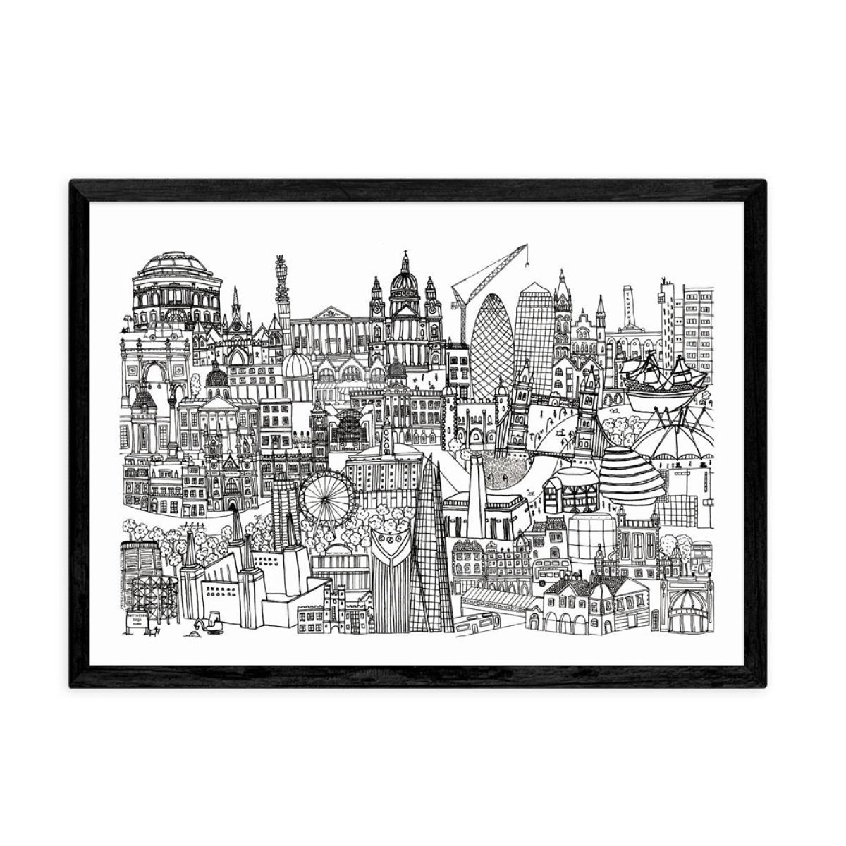 London Jungle Black and White by Lizzie Prestt - A2 Black Framed Art Print – image 2