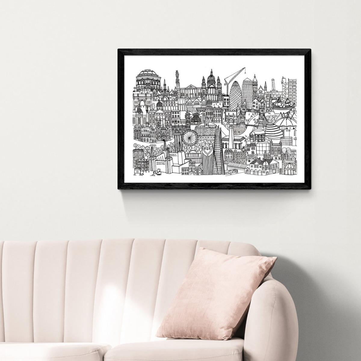 London Jungle Black and White by Lizzie Prestt - A2 Black Framed Art Print – image 1