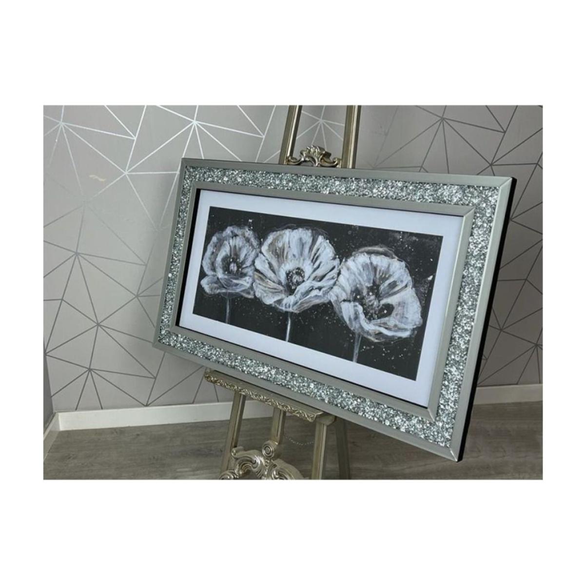 Monochrome Poppy Liquid Art with Crystal Mirrored Frame 120x70cm