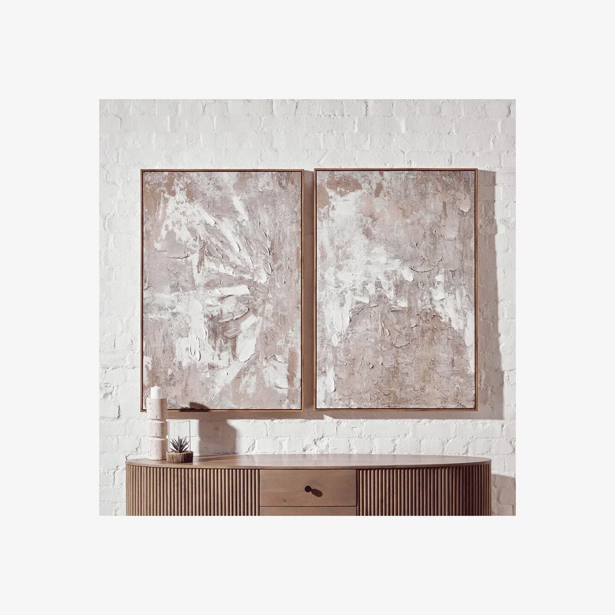 Set of 2 Neutral Tones Textured Wall Art | Astratto – image 1