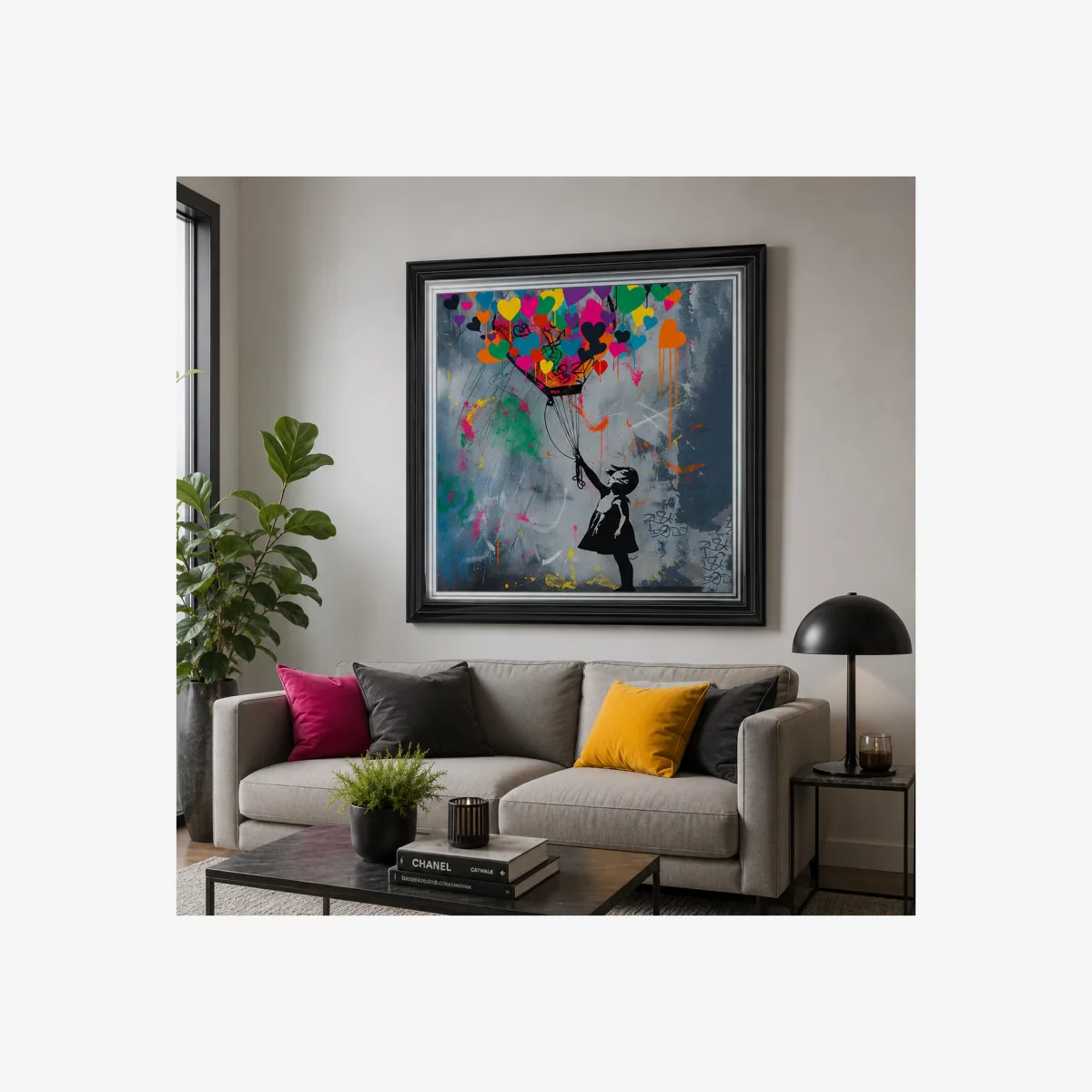 Heart Balloons Street Art Framed Wall Art – 70x70cm