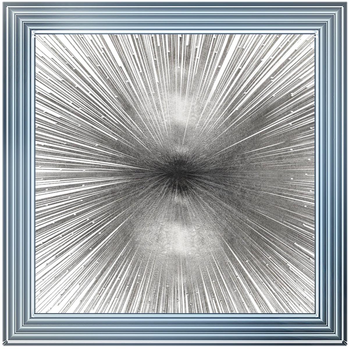 Silver Burst Liquid Art with Silver Frame 57x57cm