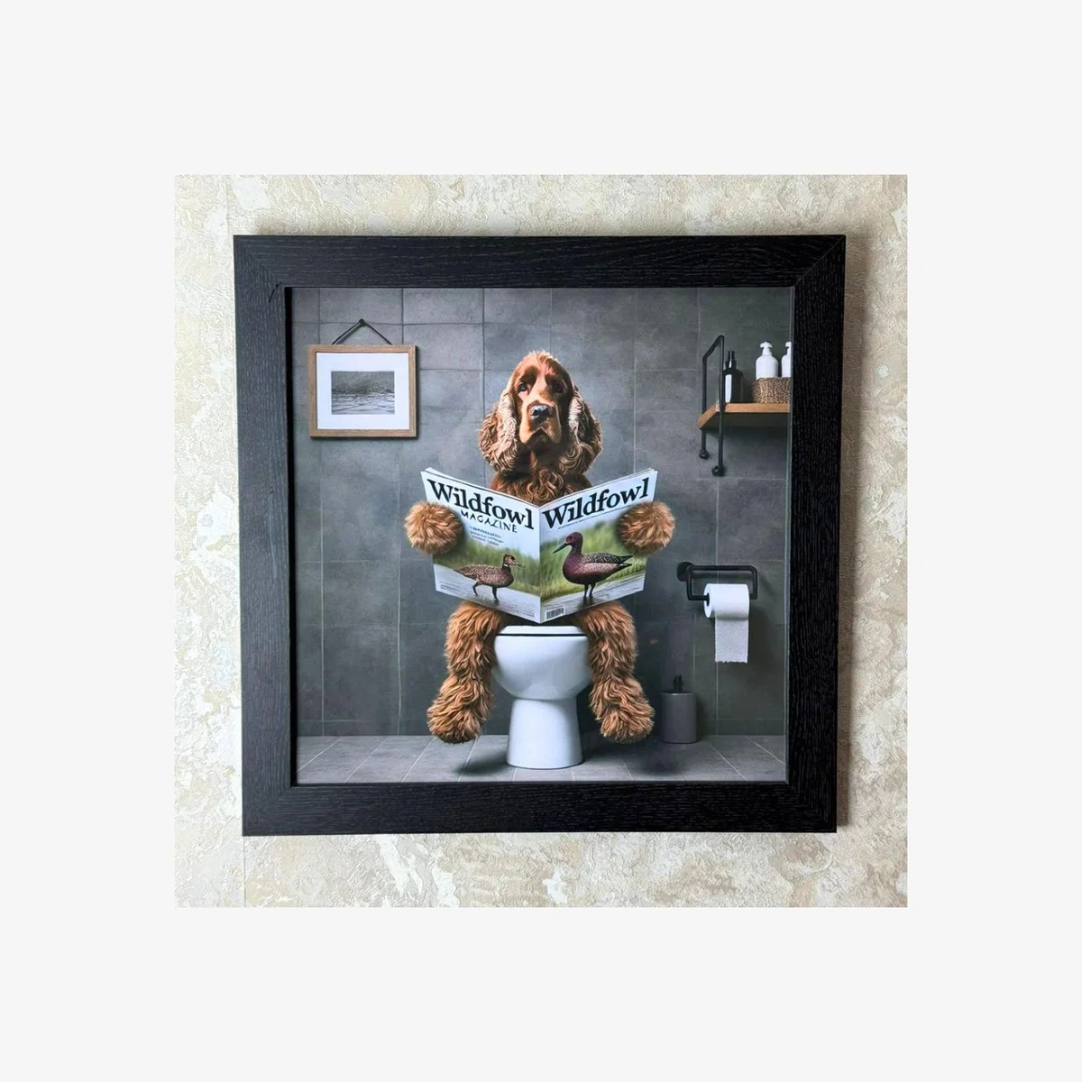 Lavatory Cocker Spaniel Wall Art with Black Frame