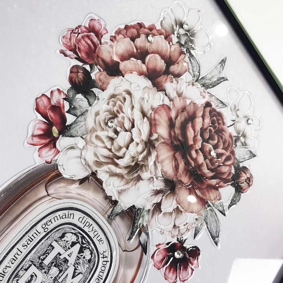 Peony Bouquet Liquid Art with Mirrored Frame 40x40cm – image 2