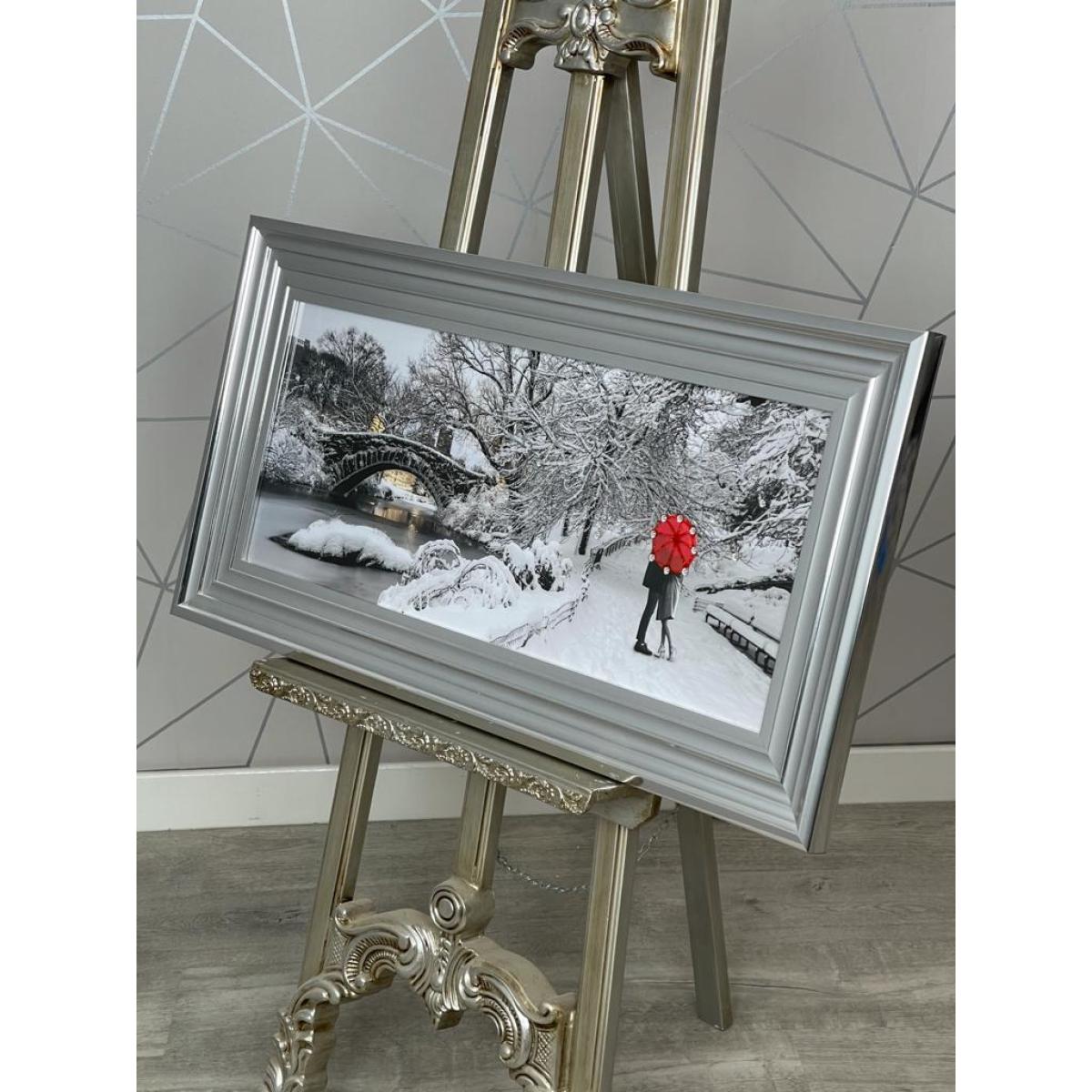 Winter Stroll Liquid Art with Mirrored Frame 86x46cm