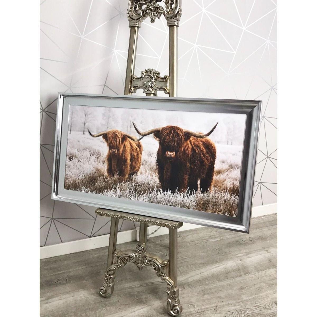Highland Cow Liquid Art 1 with Chrome Frame 117x67cm – image 4