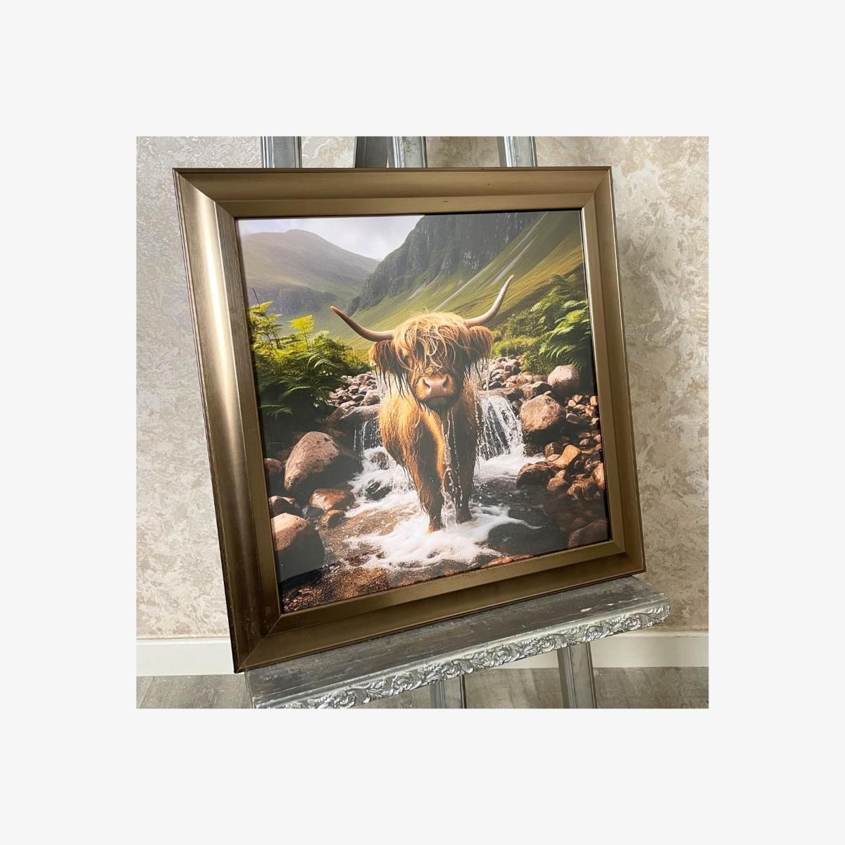 Baby Highland Cow Artwork with Gold Frame