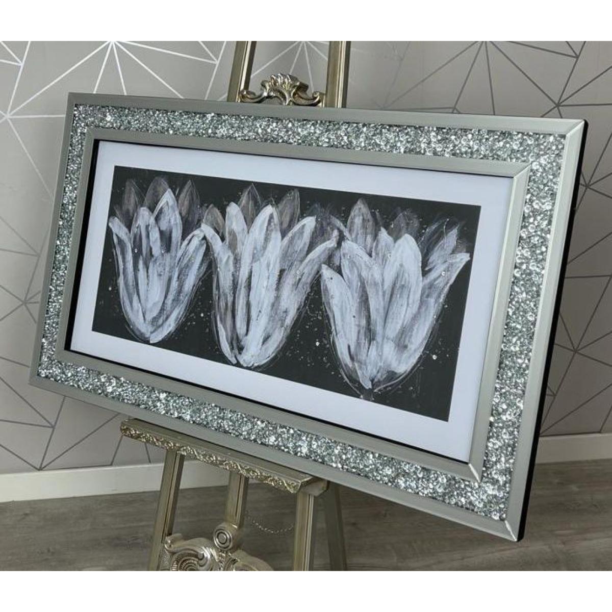 Monochrome Tulip Liquid Art with Crystal Mirrored Frame 120x70cm