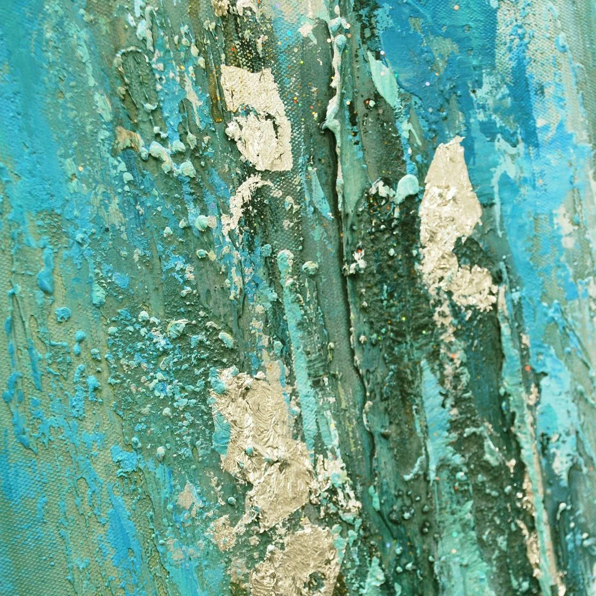 Mineral Aqua Haze Abstract Canvas with Brushed Silver Frame 100x80cm – image 2