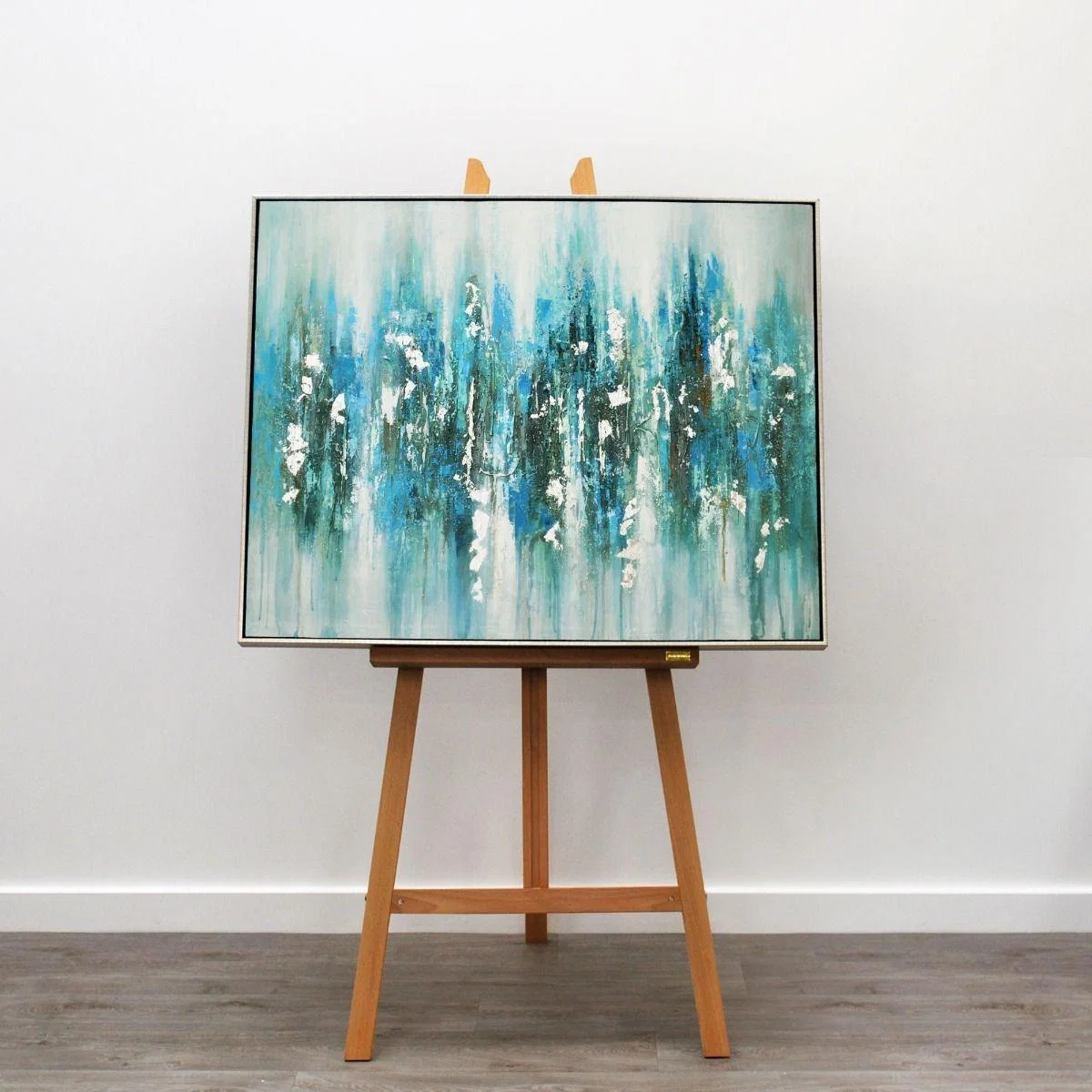 Mineral Aqua Haze Abstract Canvas with Brushed Silver Frame 100x80cm – image 4