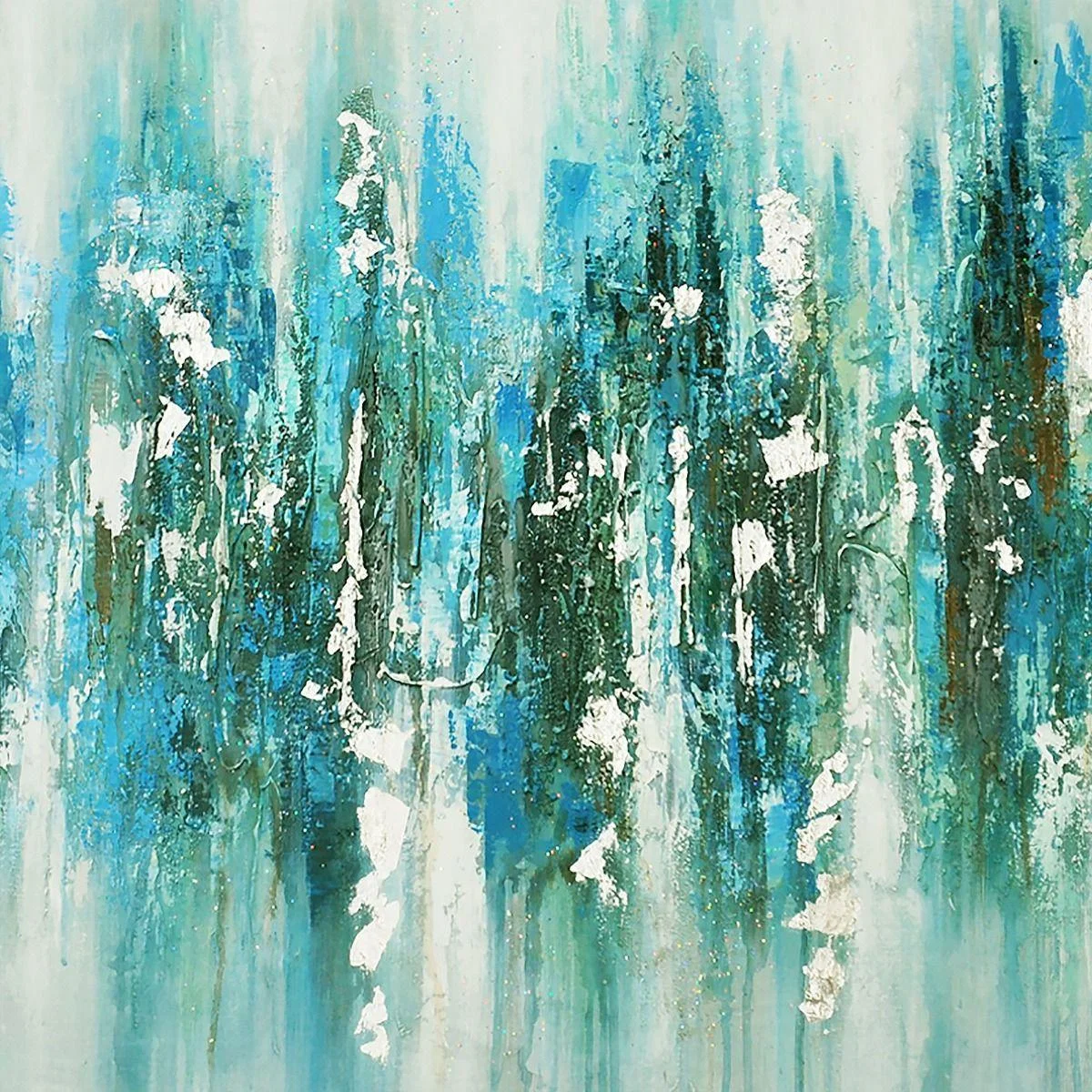 Mineral Aqua Haze Abstract Canvas with Brushed Silver Frame 100x80cm – image 5
