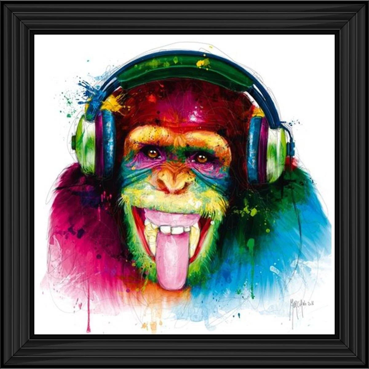 DJ Monkey Wall Art with Black Frame 87x87cm