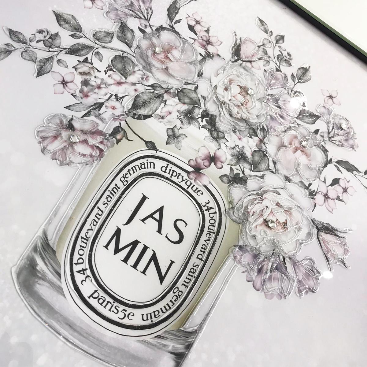 Jasmin Bouquet Liquid Art with Mirrored Frame 40x40cm – image 2