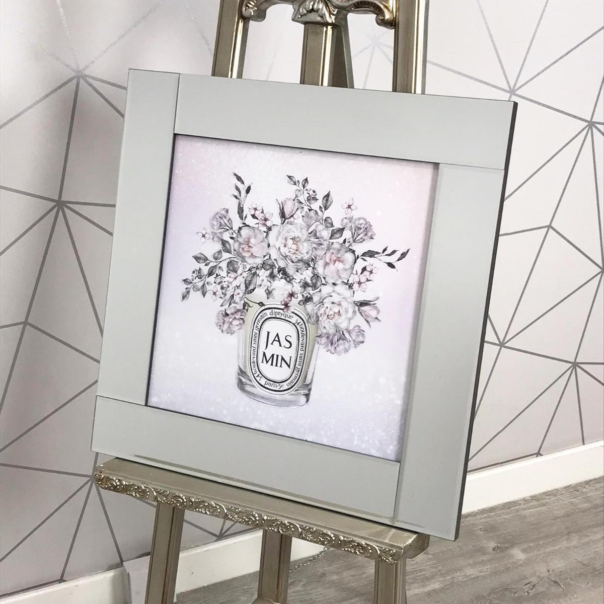 Jasmin Bouquet Liquid Art with Mirrored Frame 40x40cm – image 1