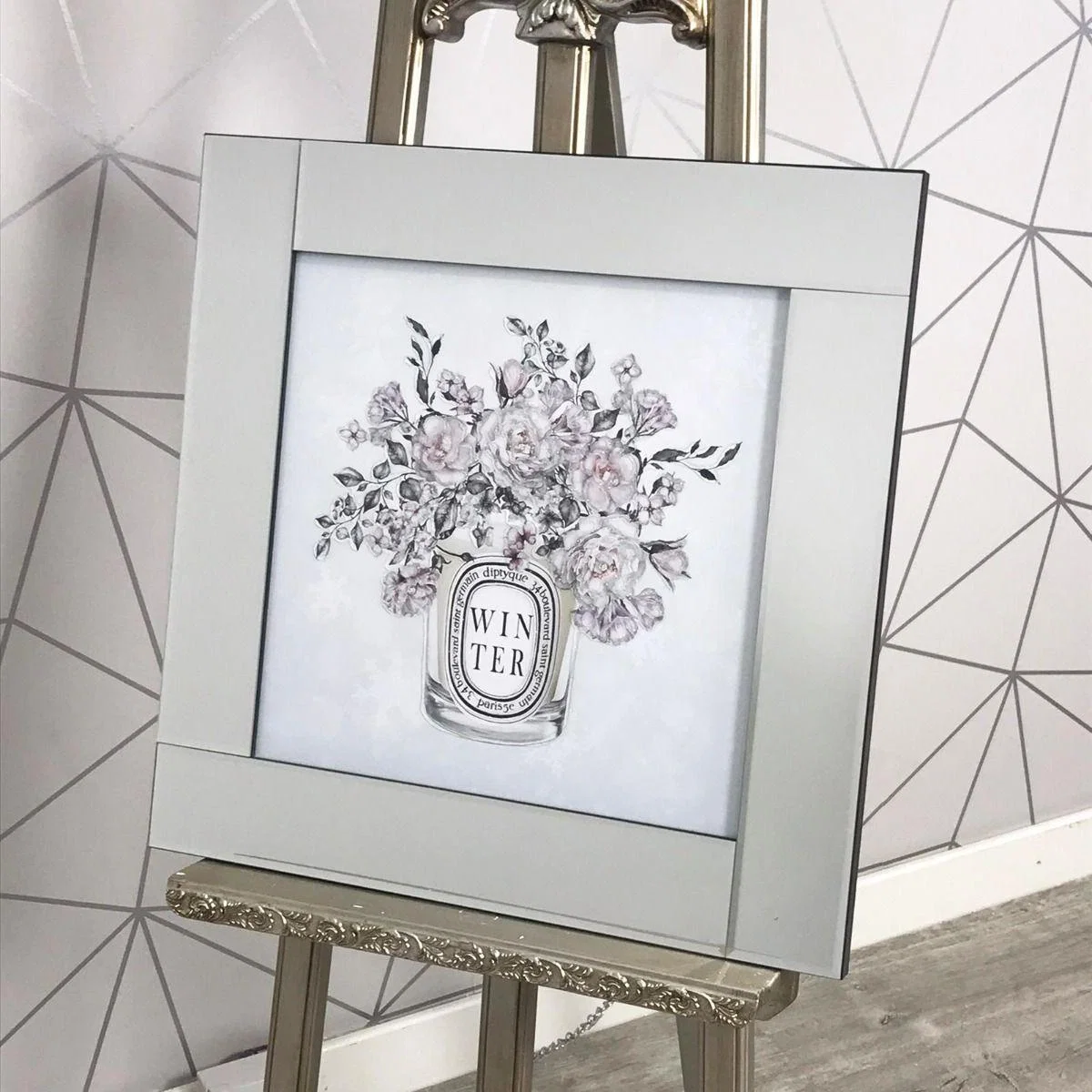 Winter Bouquet Liquid Art with Mirrored Frame 40x40cm