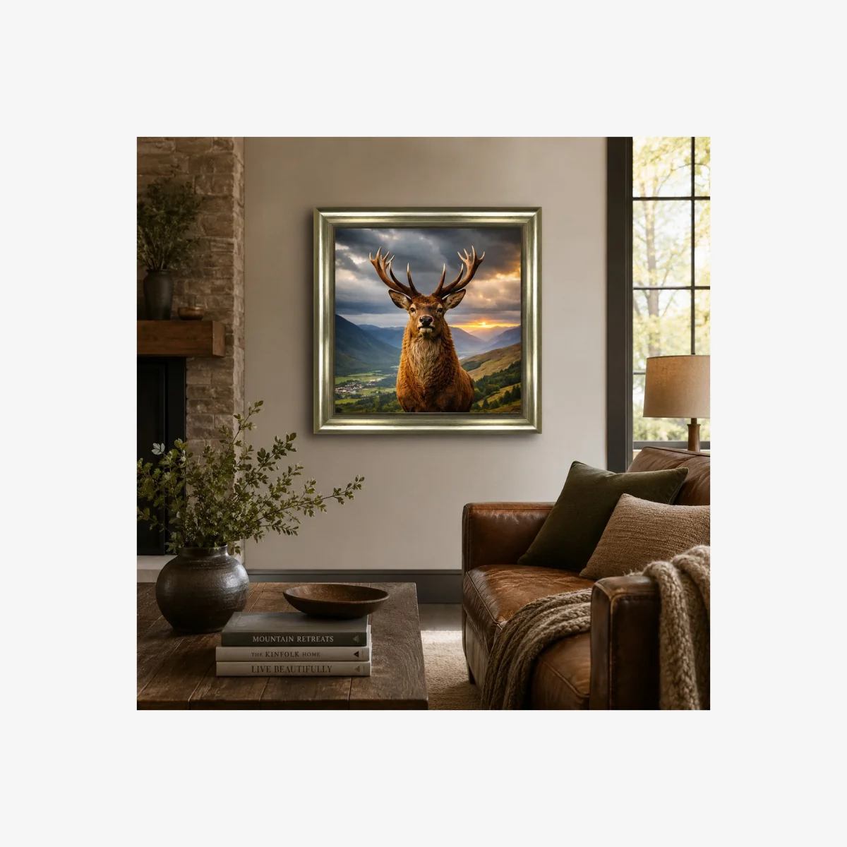 Head Of The Stags Framed Wall Art – 70 x 70cm – image 1