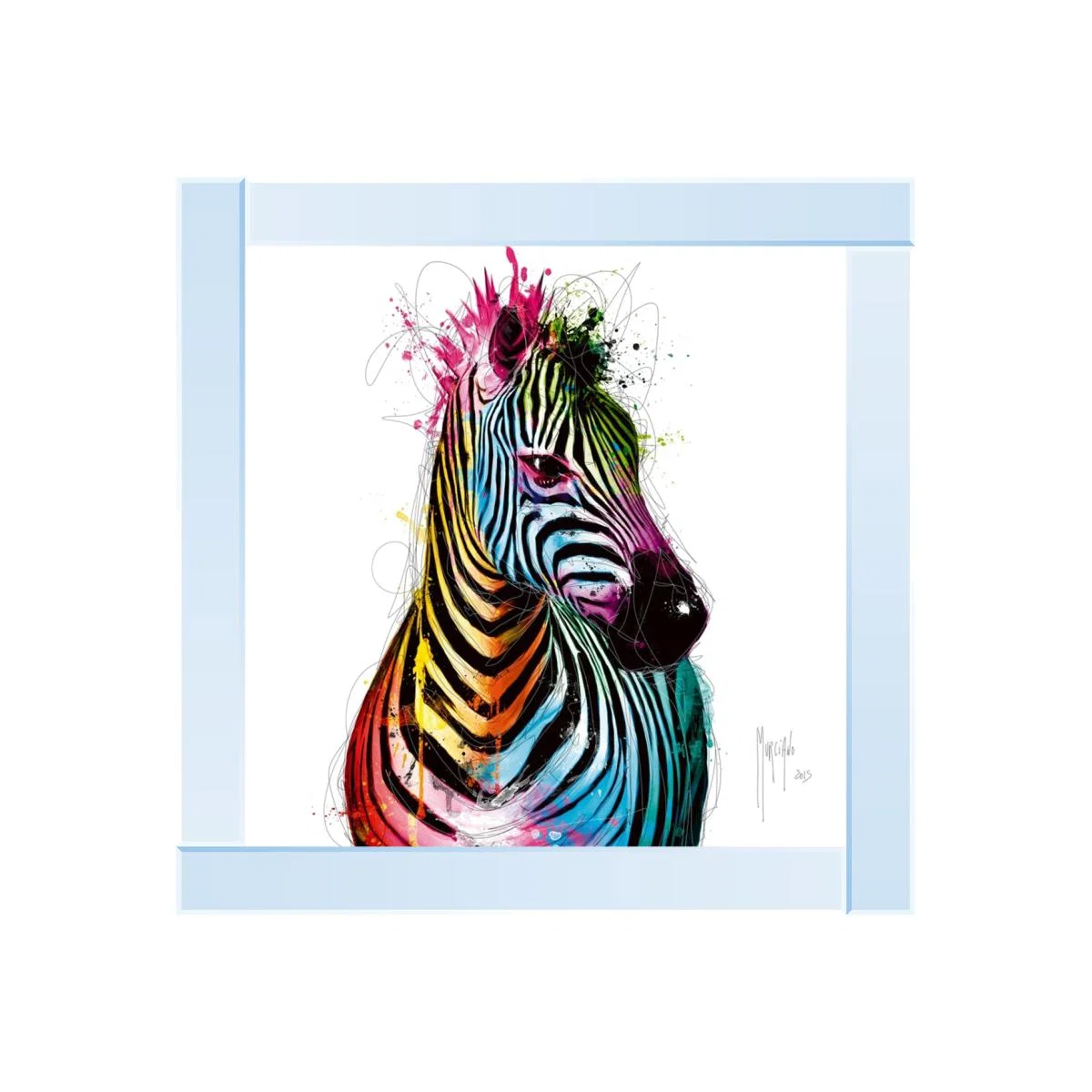 Zebra Pop Liquid Art with Mirrored Frame 87x87cm