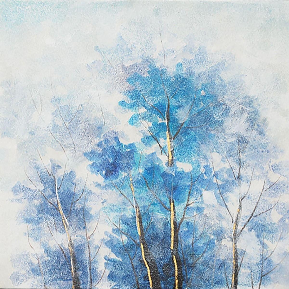 Small Tree Haze Powder Blue Canvas with Brushed Silver Frame 40x40cm – image 4