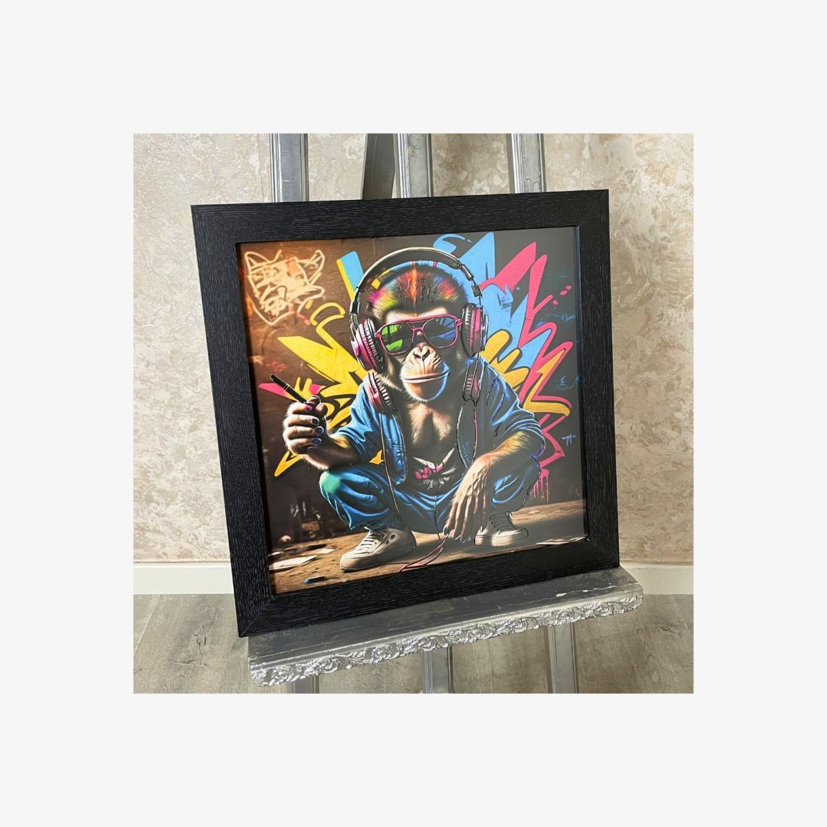 Hipster Monkey Wall Art with Black Frame