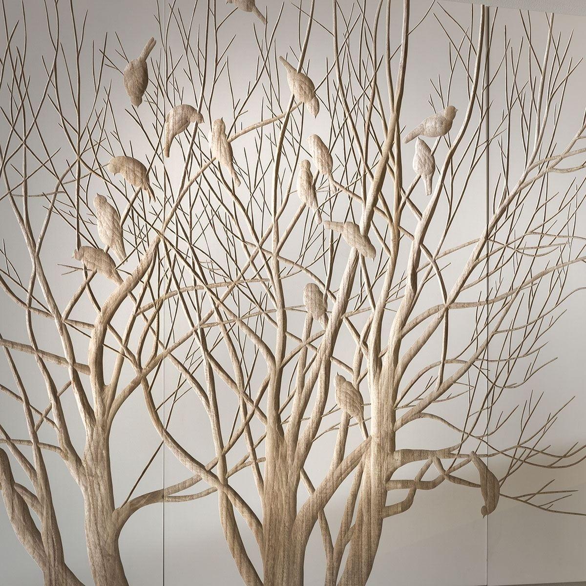 Stunning White Hand Crafted Wooded Wall Artwork Tree Birds 1800x1000mm – image 2