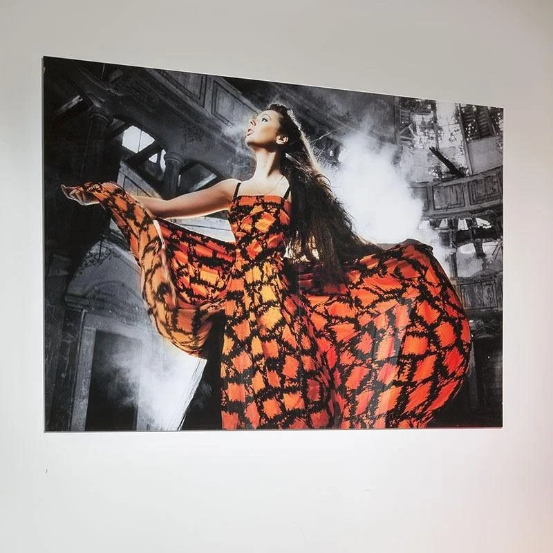 Stunning Large photographic Art On Acrylic. Woman Orange Dress GN5189 – image 1