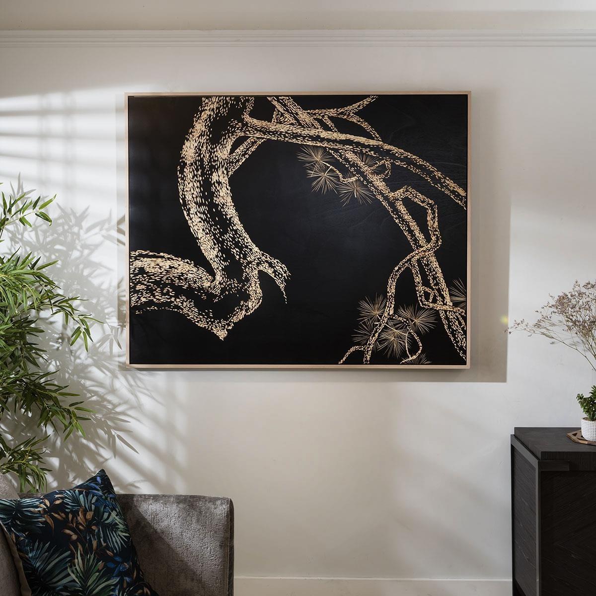 Quatropi Wall Art - Hand Carved Black Wood Wall Decor With Frame - 150x120cm – image 1