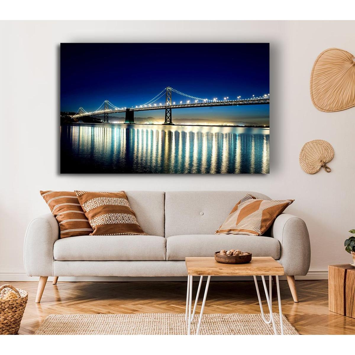 Lights Of The Night Bridge Canvas Print Wall Art - Yellow / 101.6cm – image 4