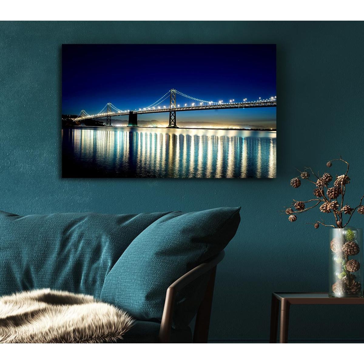 Lights Of The Night Bridge Canvas Print Wall Art - Yellow / 101.6cm – image 5