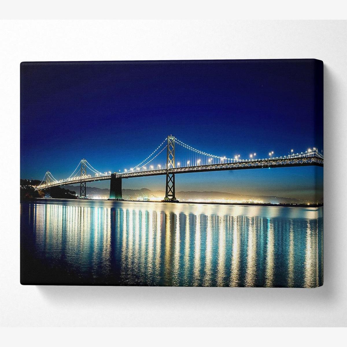 Lights Of The Night Bridge Canvas Print Wall Art - Yellow / 101.6cm – image 1