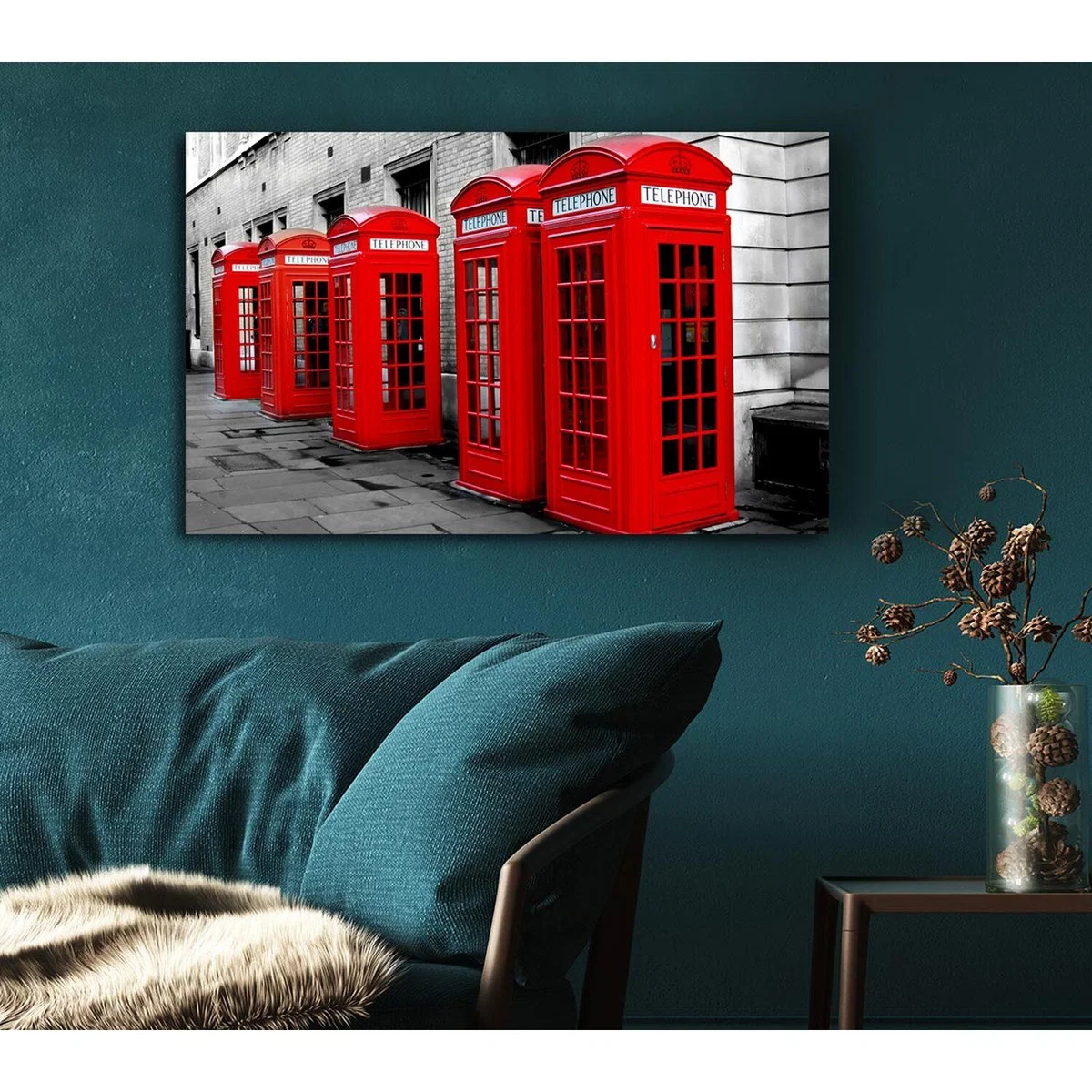 London Red Telephone Boxes Canvas Print Wall Art - Yellow / 66.04cm – image 4