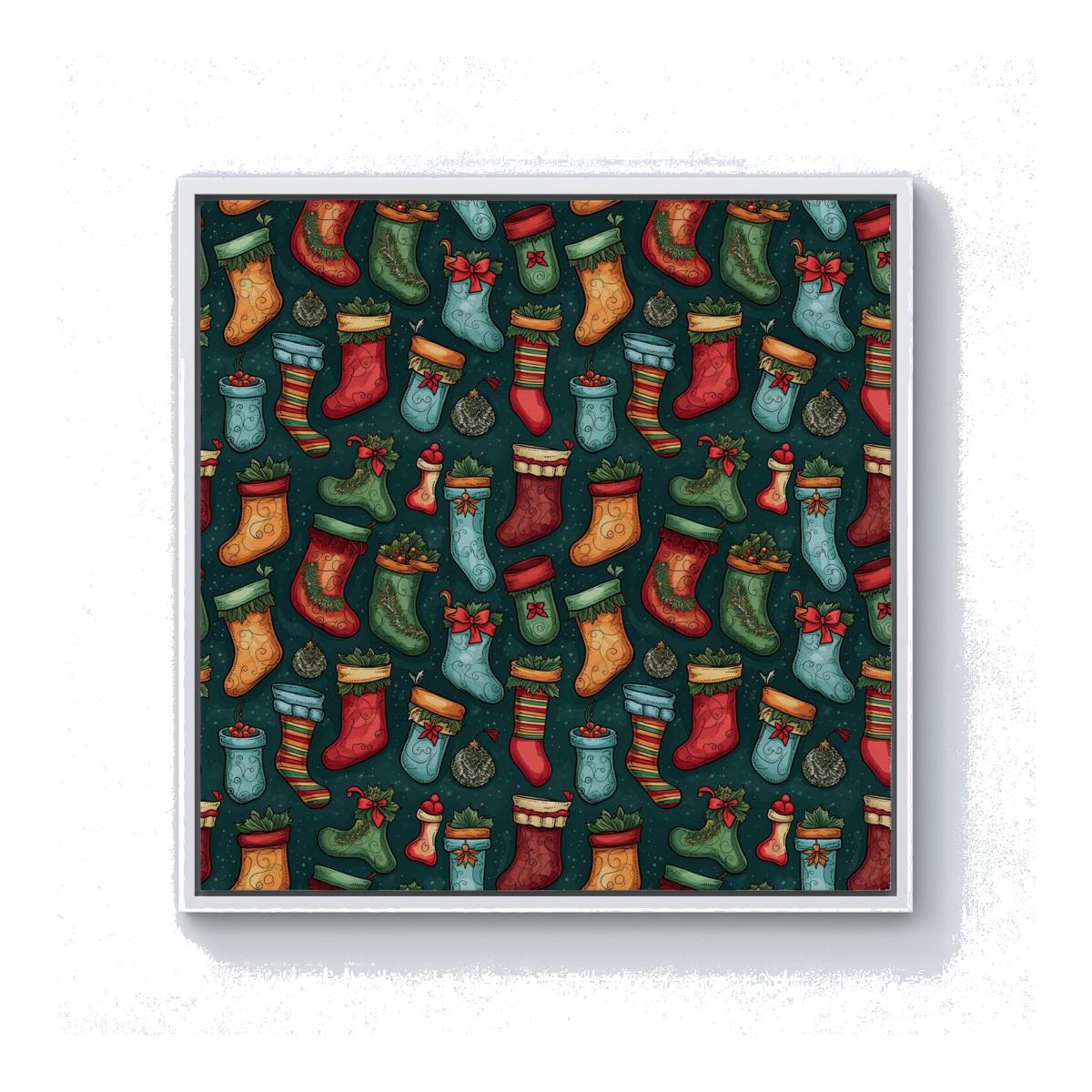 Christmas Stockings Canvas Print - Green / White Frame / 25.4cm