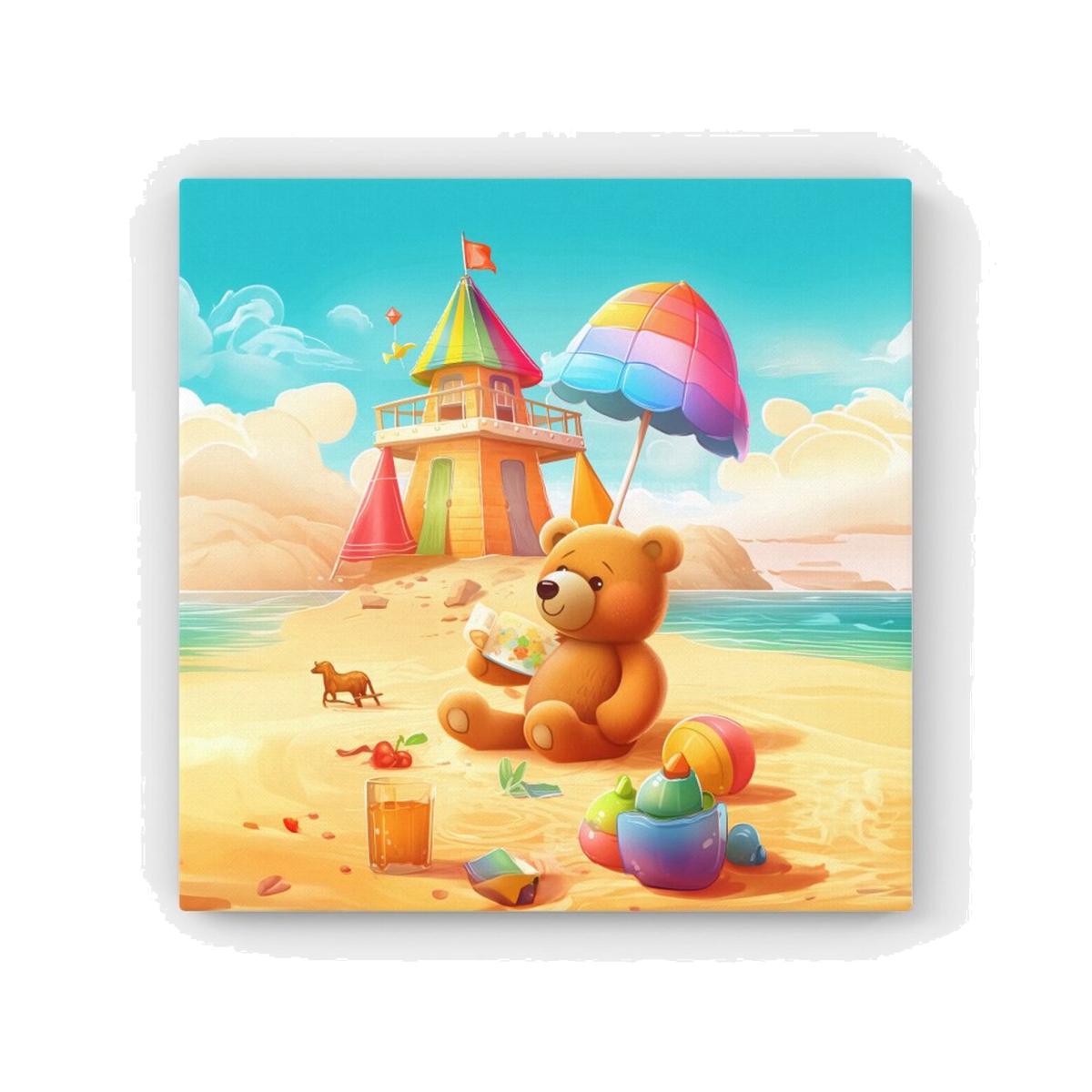 Bear On A Beach Holiday HD Metal Print - Yellow / 40cm