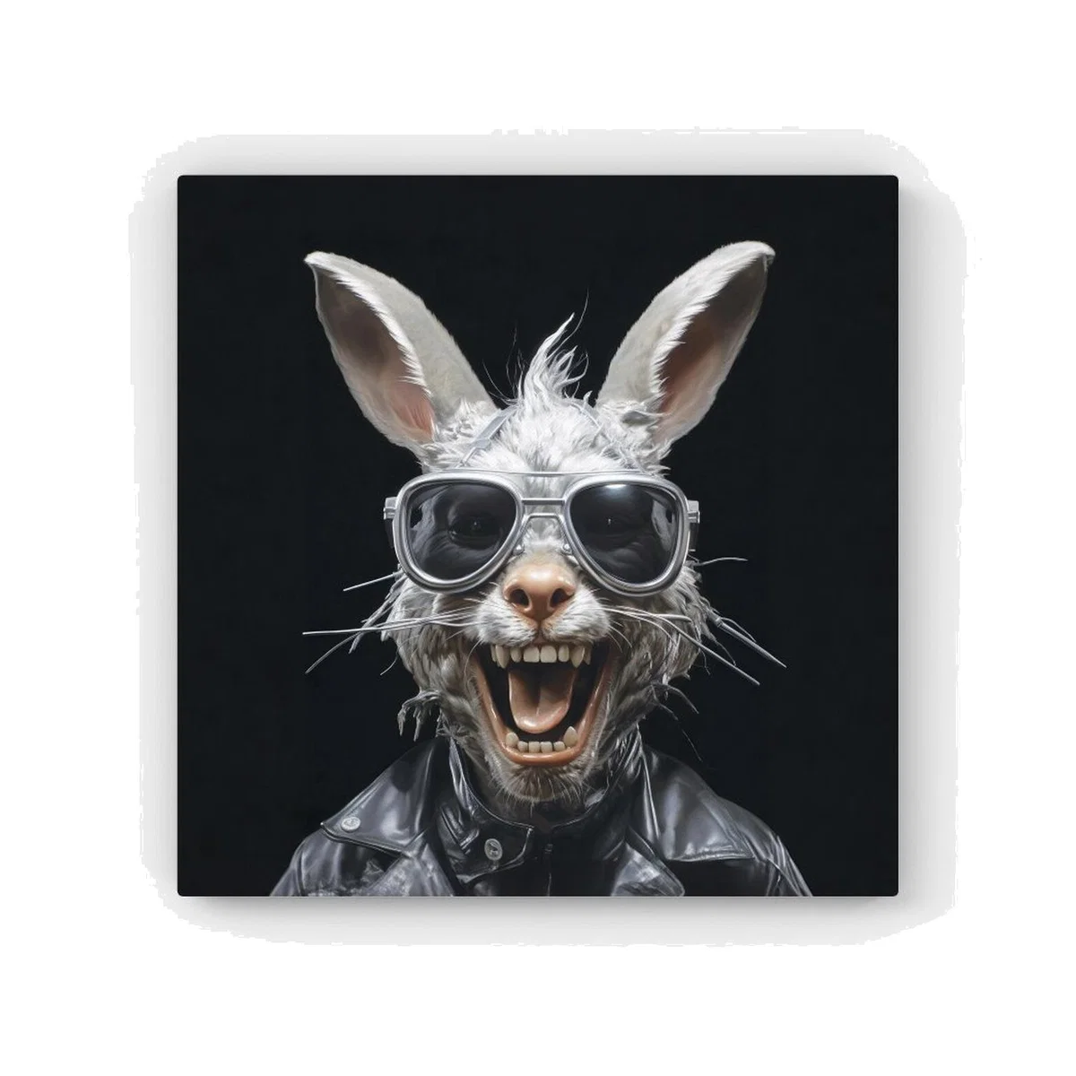 Funky Rabbit Face With Glasses HD Metal Print - Grey / 56cm